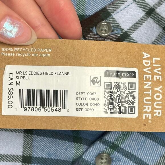 NWT Eddie Bauer Eddies Field Flannel Blue Green‎ Plaid Mens M Button Up Shirt - Picture 5 of 11